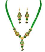 Rajasthani Traditio0l Kundan Green Mee0 Work Puwai Necklce With 4Layer Beads String