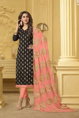 Black embroidered banarasi cotton kameez  with dupatta 1