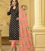 Black embroidered banarasi cotton kameez  with dupatta