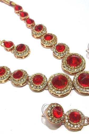 Red Color Stone Round Necklace set
