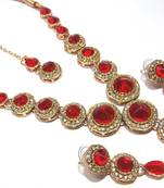 Red Color Stone Round Necklace set