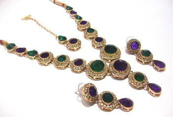 Purple and Green Color Stone Round Necklace set 2