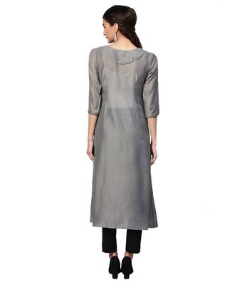 Grey Solid Muslin Silk Kurta 3
