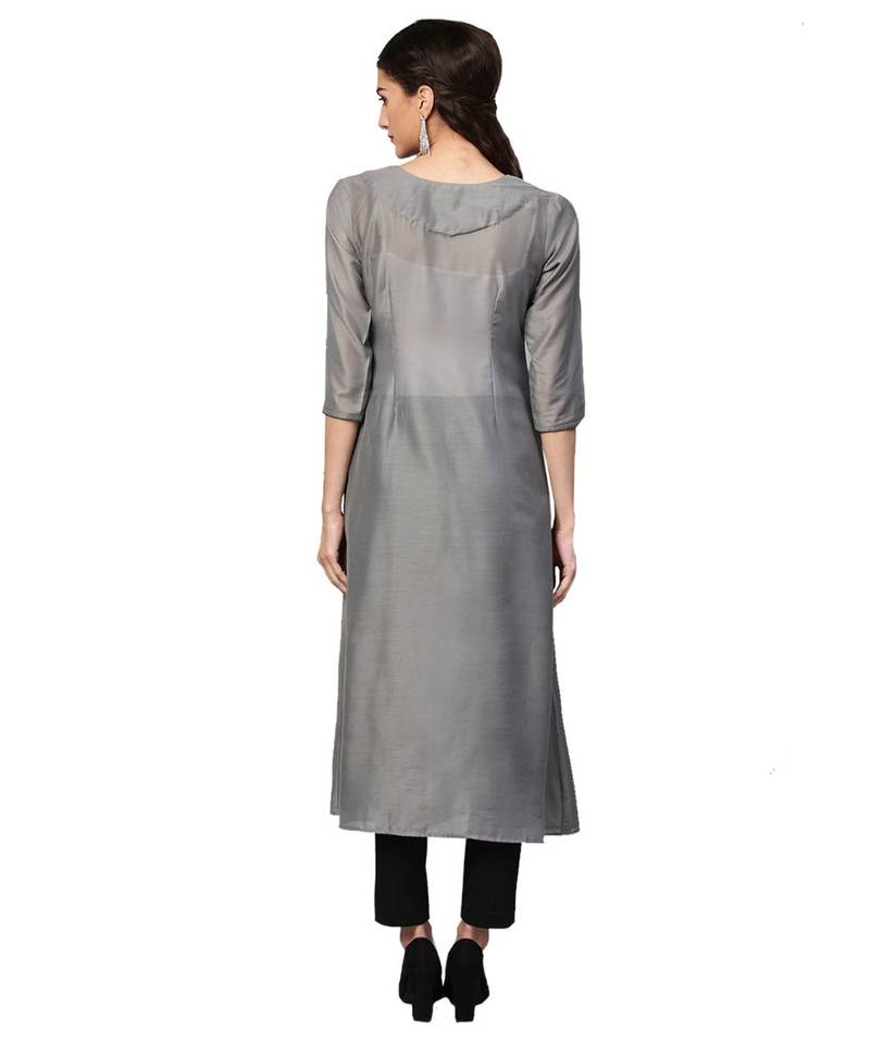 Grey Solid Muslin Silk Kurta