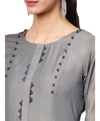 Grey Solid Muslin Silk Kurta 4