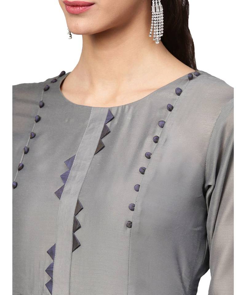 Grey Solid Muslin Silk Kurta