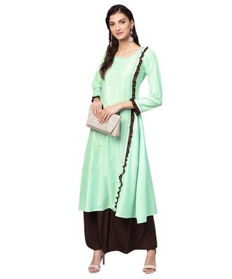 Green Solid Muslin Silk Kurta 1