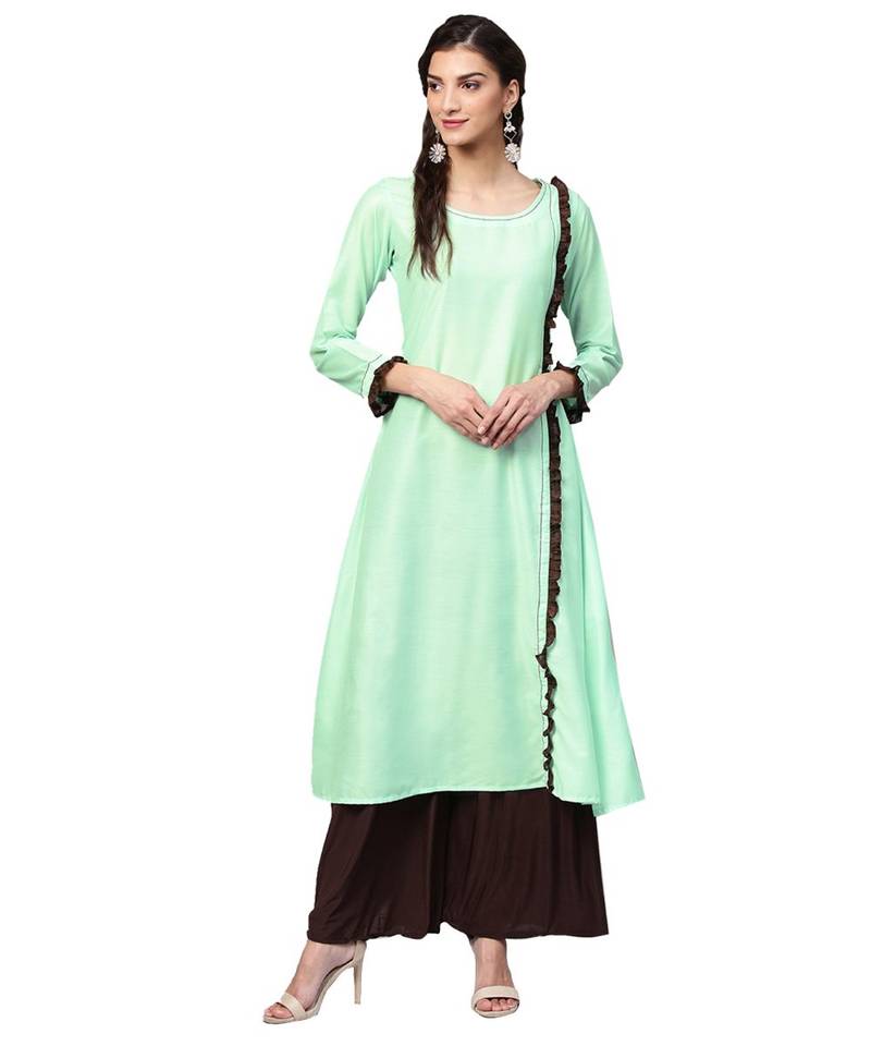 Green Solid Muslin Silk Kurta