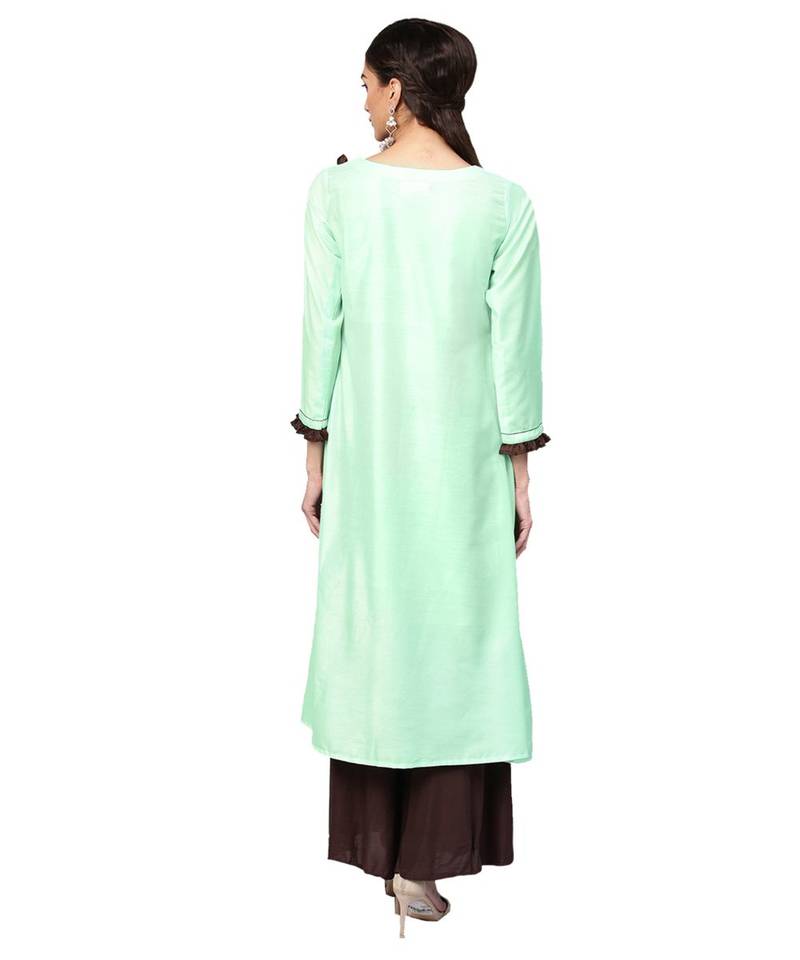Green Solid Muslin Silk Kurta