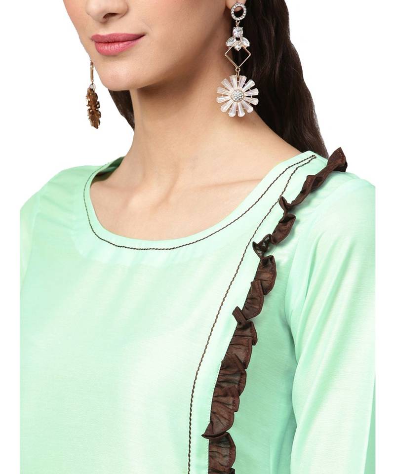 Green Solid Muslin Silk Kurta