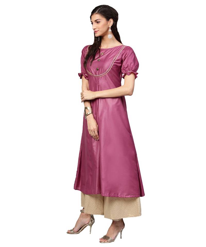 Pink Solid Muslin Silk Kurta