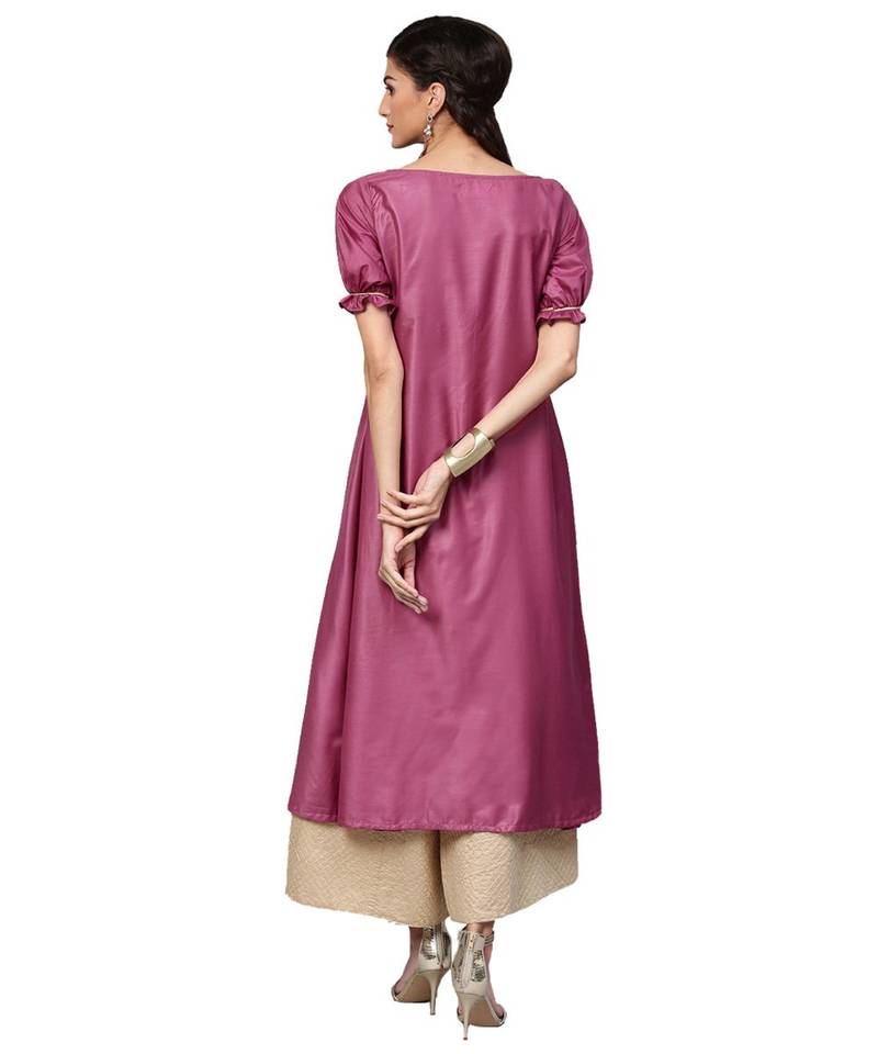 Pink Solid Muslin Silk Kurta