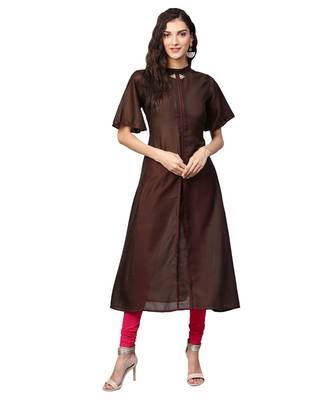 Brown Solid Muslin Silk Kurta 1