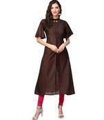 Brown Solid Muslin Silk Kurta