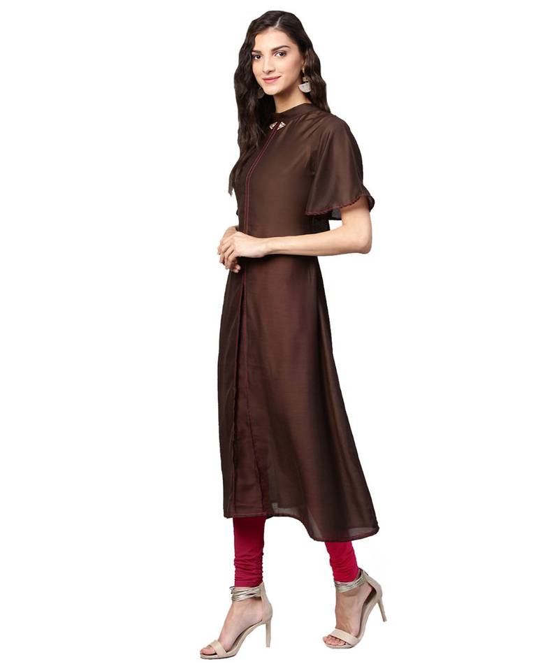 Brown Solid Muslin Silk Kurta