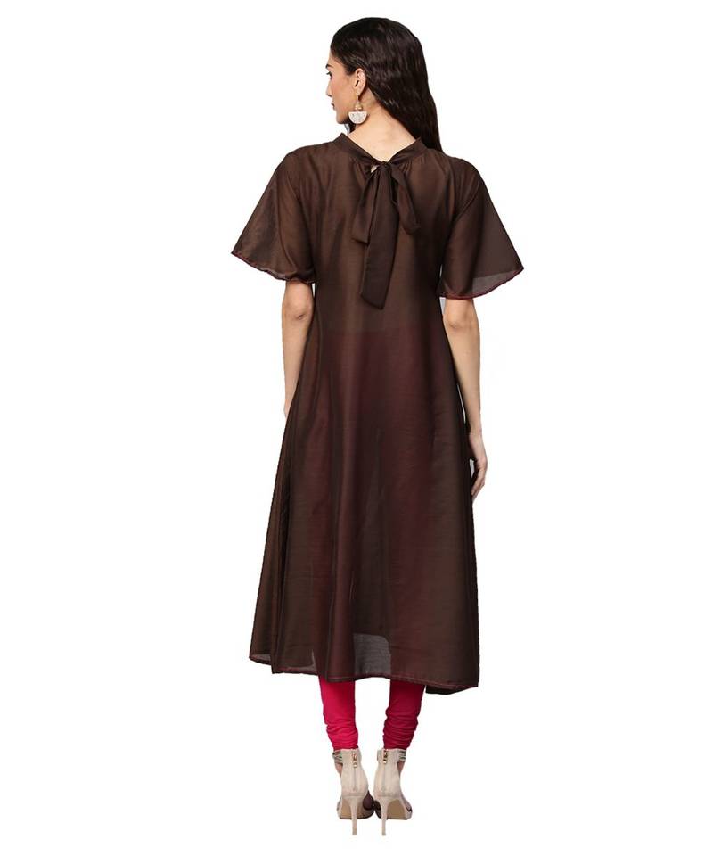 Brown Solid Muslin Silk Kurta