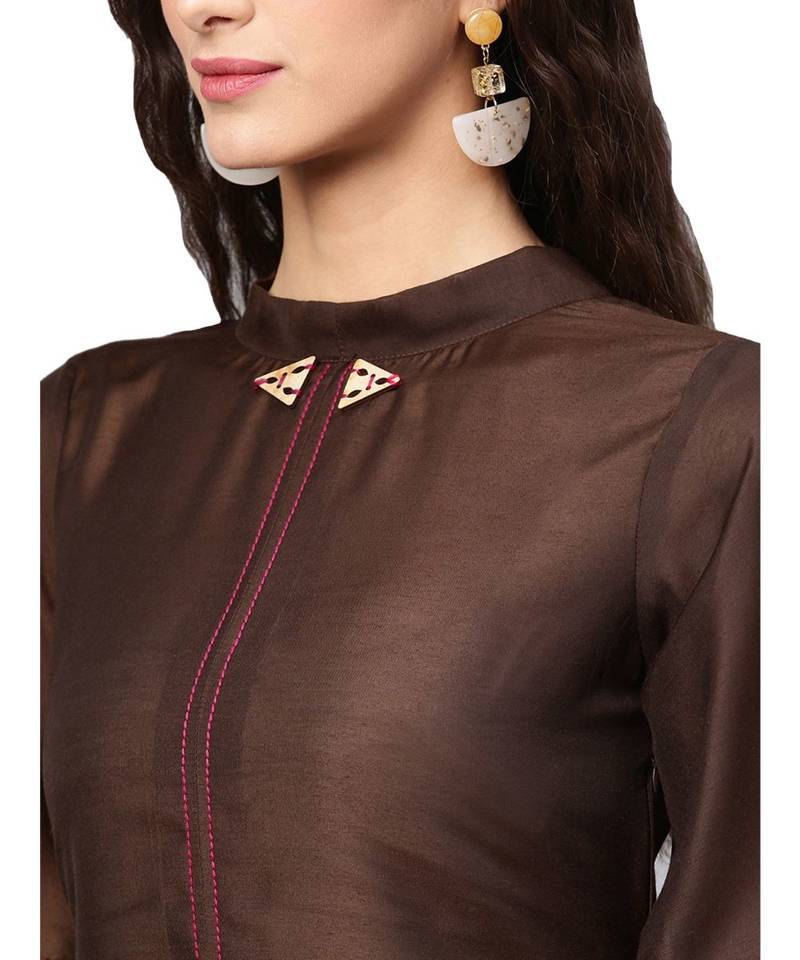 Brown Solid Muslin Silk Kurta