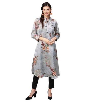 Grey Digital Print Satin Kurta 1
