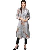 Grey Digital Print Satin Kurta