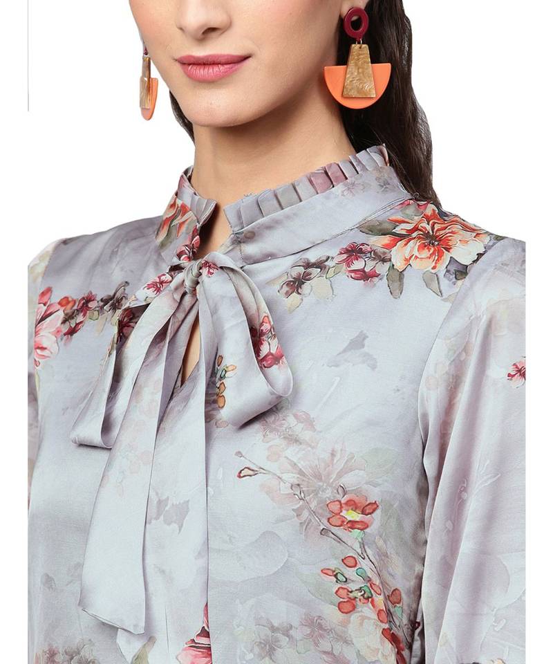 Grey Digital Print Satin Kurta