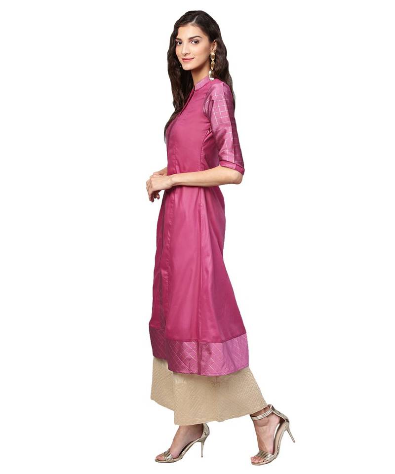 Pink Solid Muslin Silk Kurta