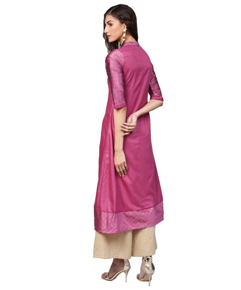 Pink Solid Muslin Silk Kurta
