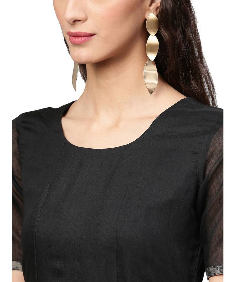 Black Solid Chanderi Cotton Kurta