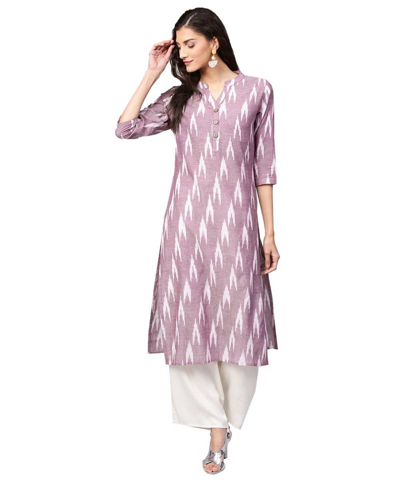 Purple Cotton Ikkat Kurta