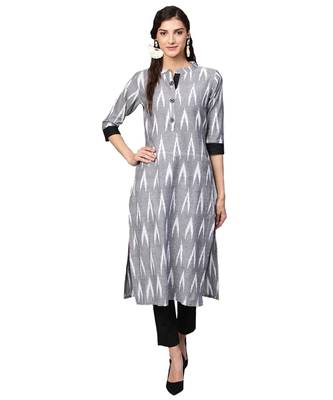 Grey Cotton Ikkat Kurta 1