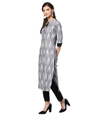 Grey Cotton Ikkat Kurta 2