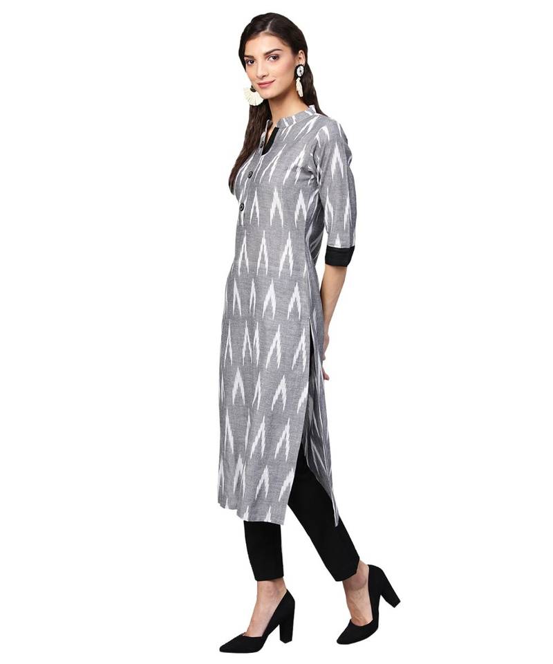 Grey Cotton Ikkat Kurta