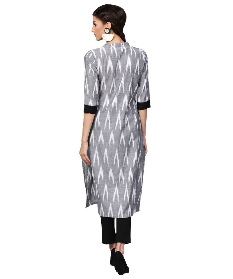 Grey Cotton Ikkat Kurta