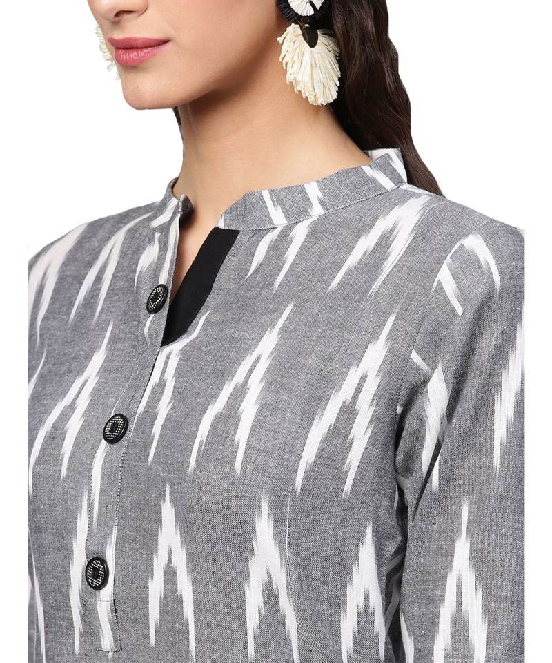 Grey Cotton Ikkat Kurta