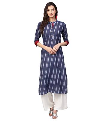Navy Blue Cotton Ikkat Kurta 1