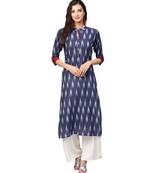 Navy Blue Cotton Ikkat Kurta