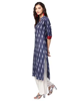Navy Blue Cotton Ikkat Kurta 2
