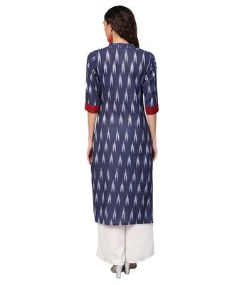 Navy Blue Cotton Ikkat Kurta 3