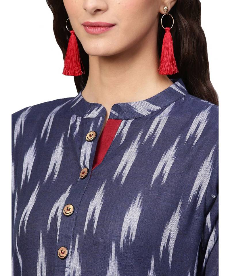 Navy Blue Cotton Ikkat Kurta
