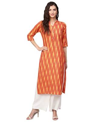 Orange Cotton Ikkat Kurta 1