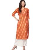 Orange Cotton Ikkat Kurta