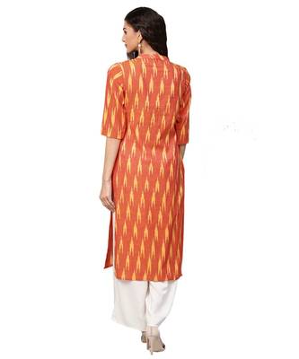 Orange Cotton Ikkat Kurta 3