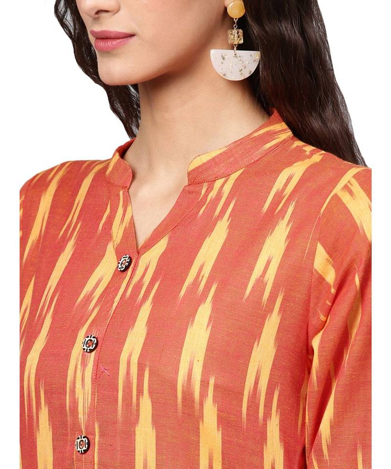 Orange Cotton Ikkat Kurta