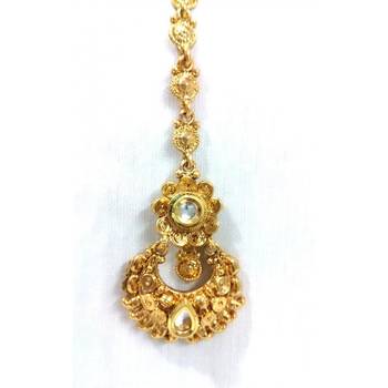 Gold cubic zirconia maang tikka 2