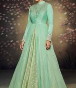 Sea-green embroidered net salwar with dupatta