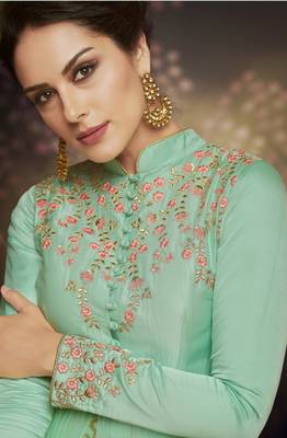 Sea-green embroidered net salwar with dupatta 3