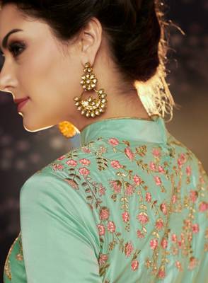 Sea-green embroidered net salwar with dupatta 4