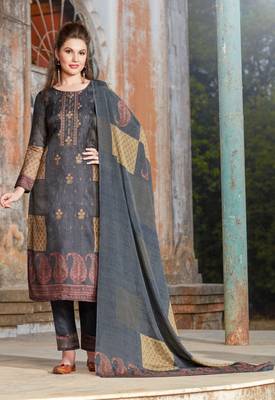 Navy-blue embroidered tussar salwar with dupatta 1