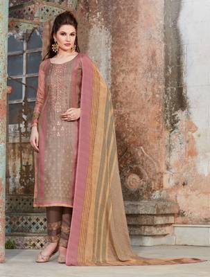 Pink embroidered tussar salwar with dupatta 1