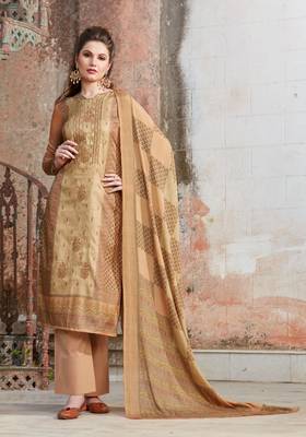Beige embroidered tussar salwar with dupatta 1