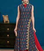 Blue floral print silk salwar with dupatta